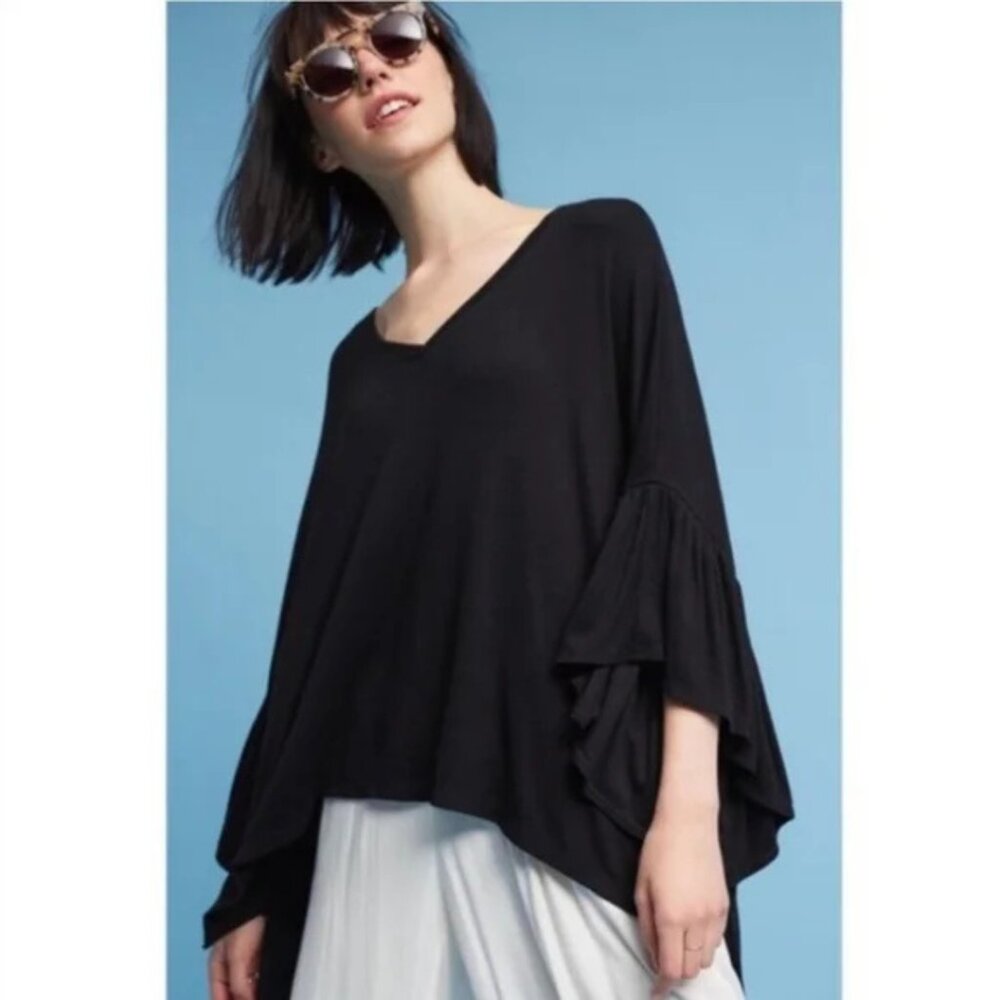 Anthropologie Akemi & Kin Capa Flutter Sleeve Oversized V-Neck Black Size M/L